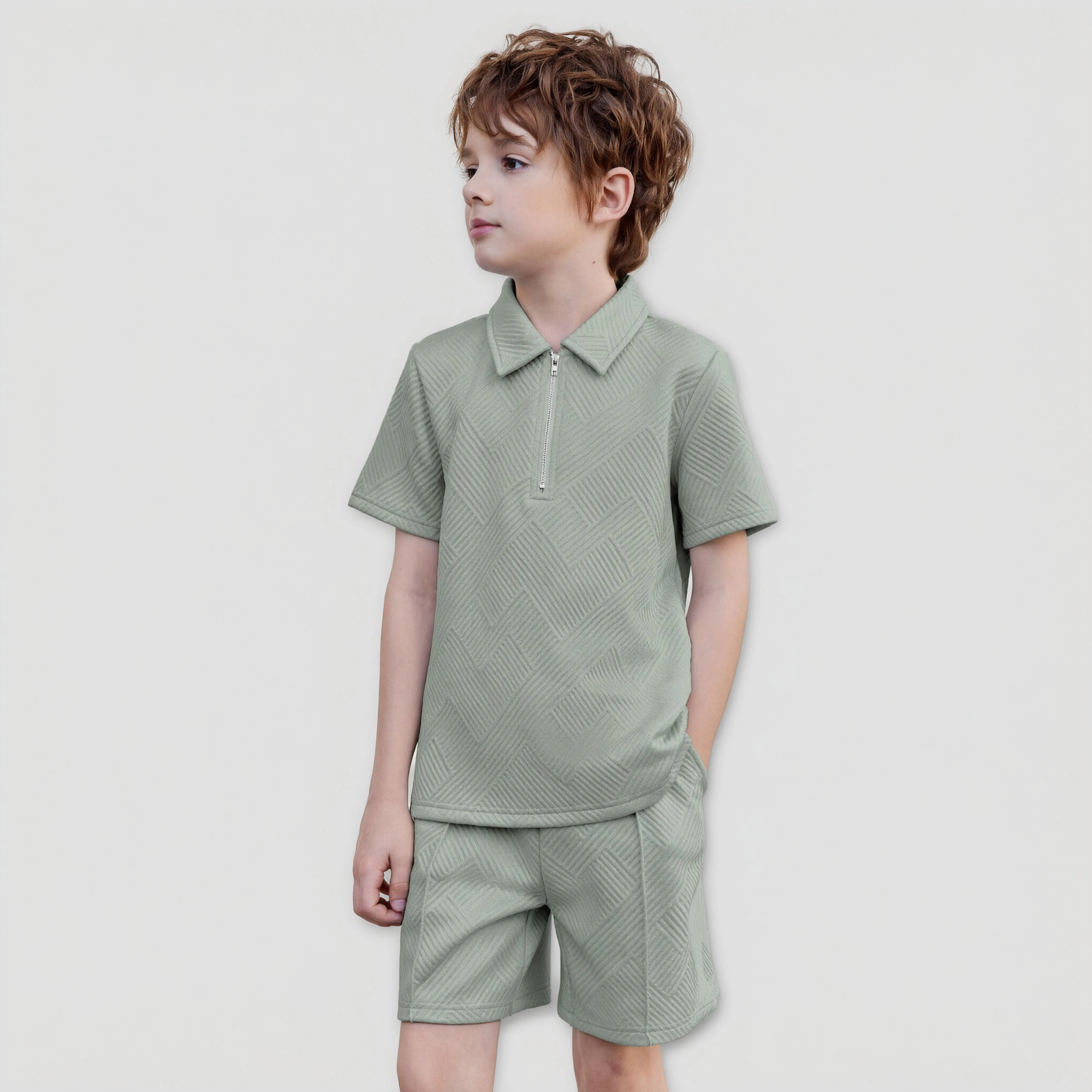 Arshiner Boys Outfits Short Sleeve Zip Polo Shirt Drawstring Shorts Set Kids Summer Track