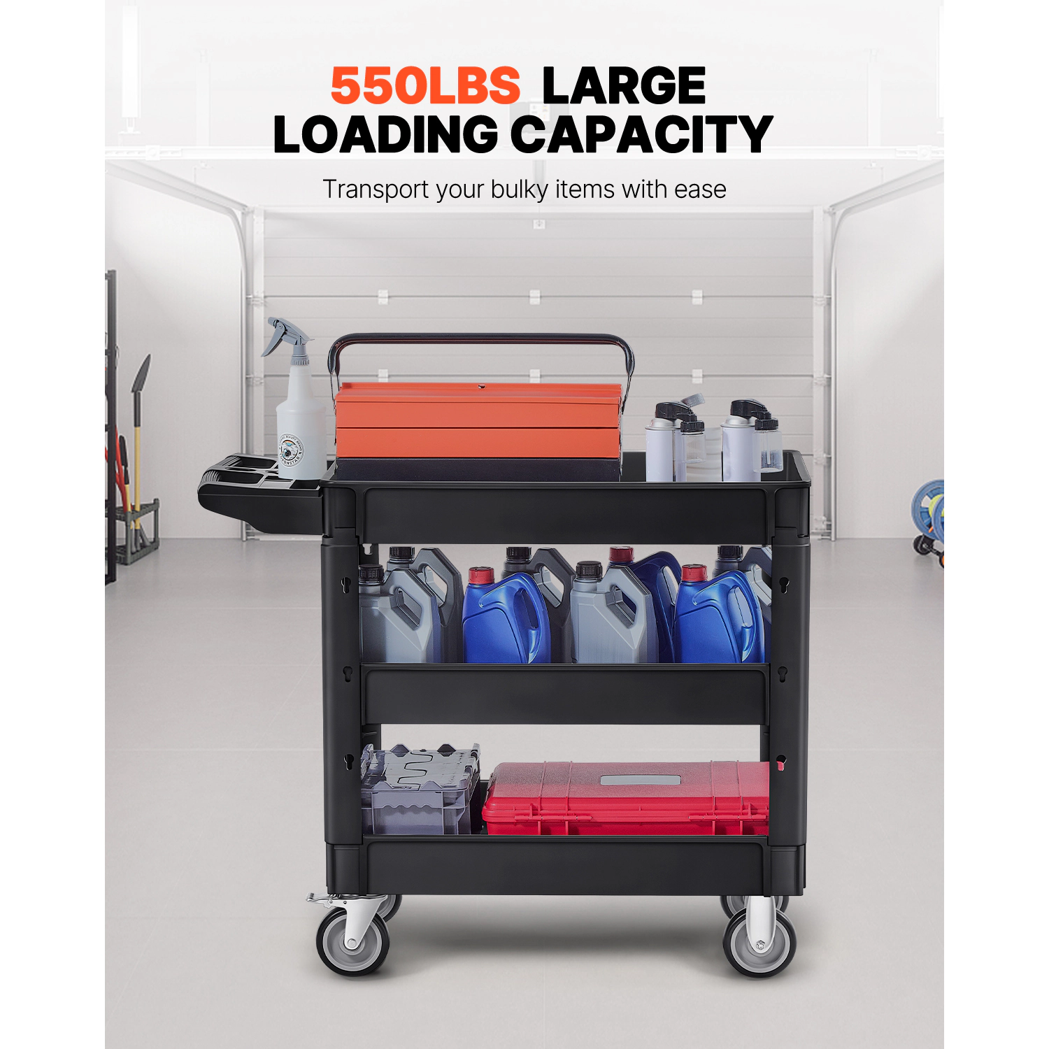 HONGGE Utility Cart Service Cart Heavy Duty Plastic Utility Cart with 360° Swivel Wheels with for