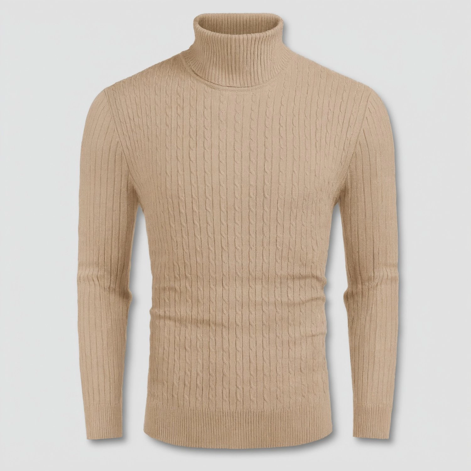 COOFANDY Mens Cozy Long Sleeve Sweater Fall Turtleneck Cable Knit Slim Pullover