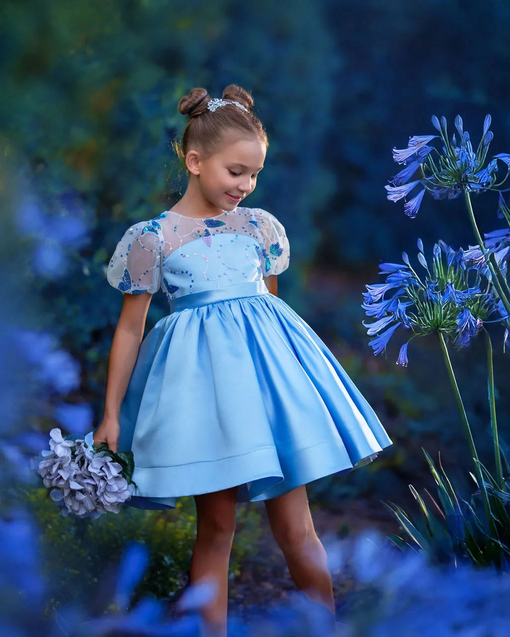 Faeella Girls Celestial Butterfly Blue Sequin Tulle Birthday Dress