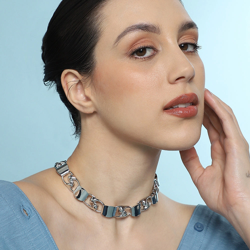 SOHI Women's The Swirlblock-Link Chain Necklace - Metallic Silver