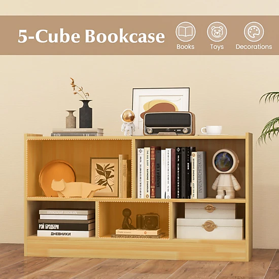 SUGIFT 5-Cube 132-lb Top Kids Bookcase and Wood Toy Storage Cabinet Organizer with Elevated Display Edges