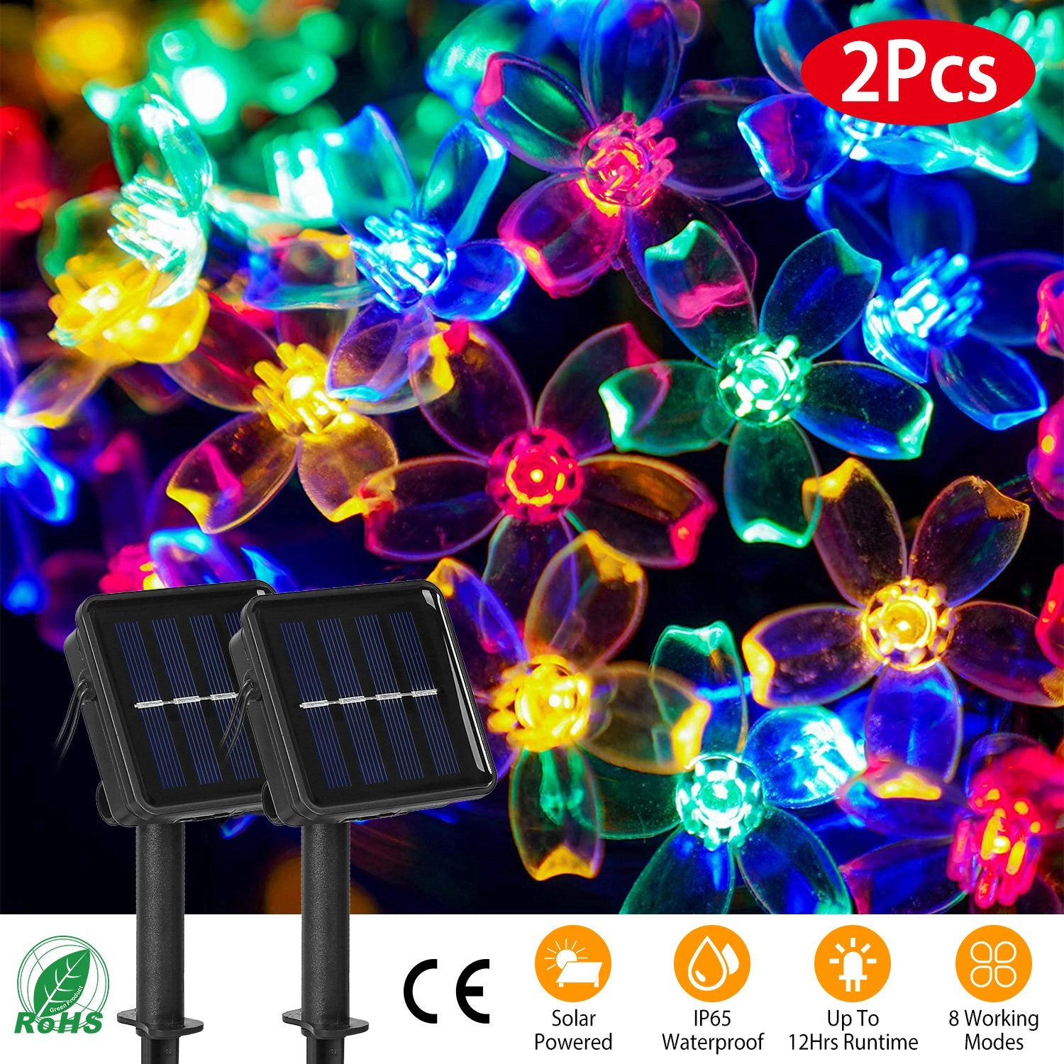 GBruno Solar Sakura Flower String Lights 50 LED