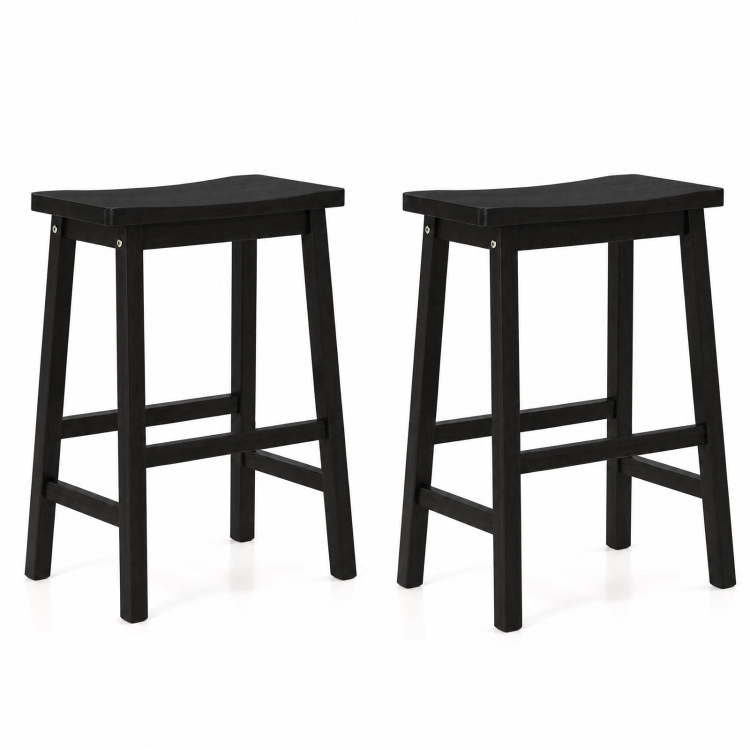 LJG Set of 2 Saddle-Seat Counter Height Stools with Curved Seat and Footrests