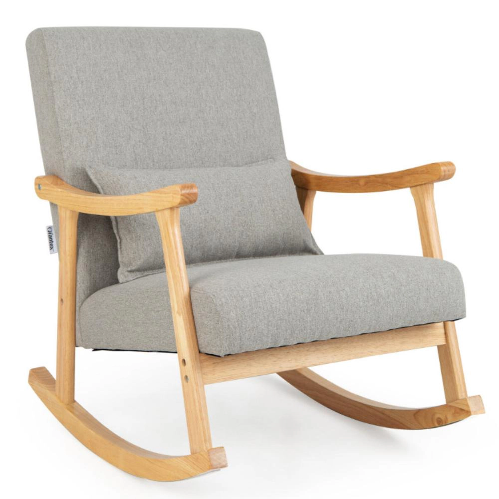 Hivvago Upholstered Rocking Chair With Pillow And Rubber Wood Frame-Gray
