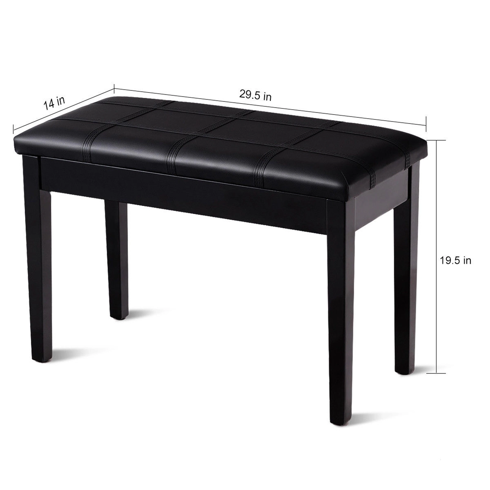 SUGIFT Solid Wood PU Leather Double Duet Piano Keyboard Bench Ottoman 360-lb Capacity Black