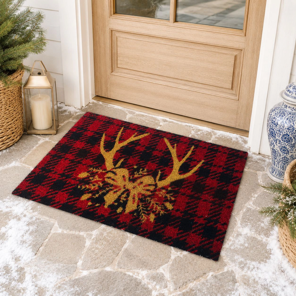 Kate Aurora Christmas Reindeer Bristled Outdoor Welcome Mat - 18"x30"