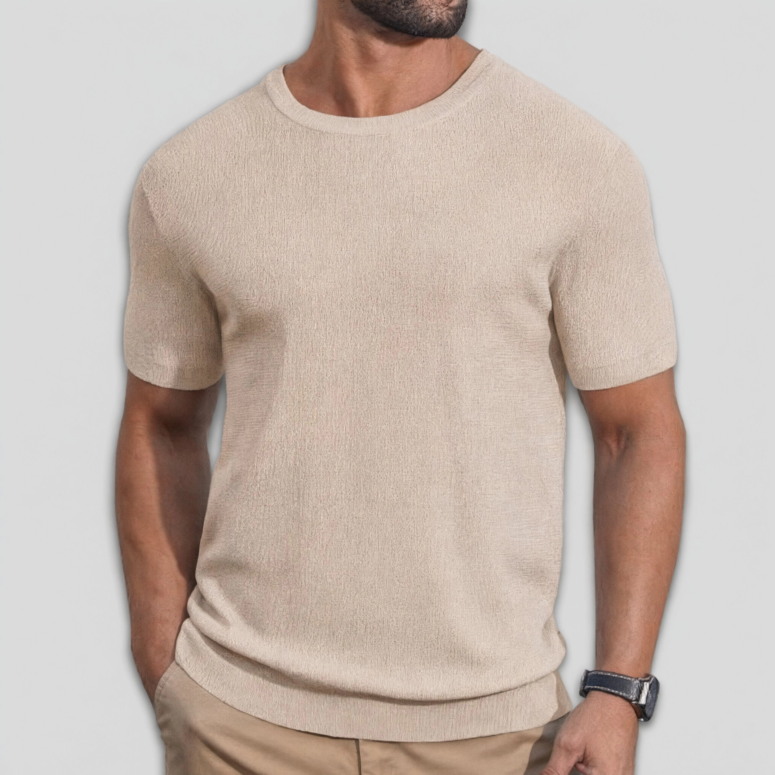 COOFANDY Mens  Casual Short Sleeve Crew Neck Textured Ribbed Hem Solid Tee