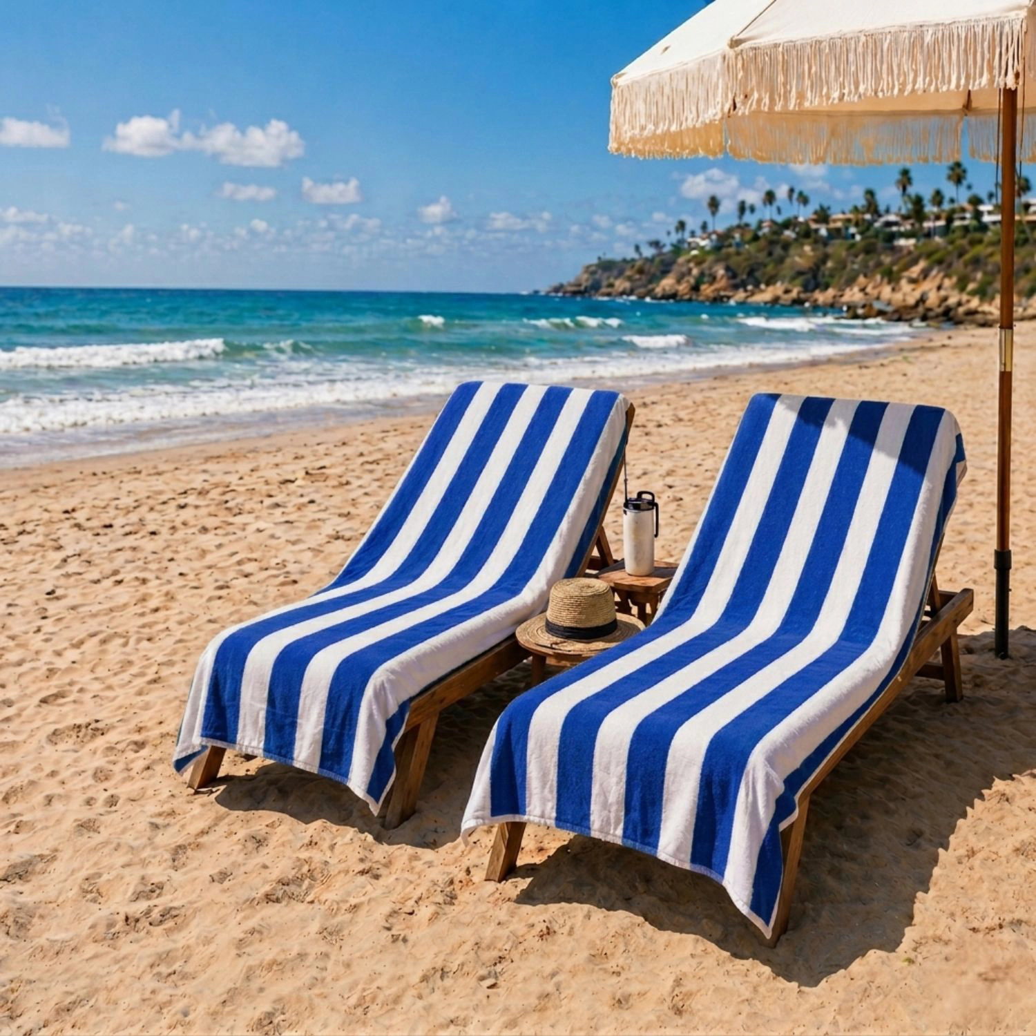 Plazatex Cabana Terry Cloth Stripe 80% Cotton 20% Polyester 2 Pack Beach Bath Towel 36" x 66