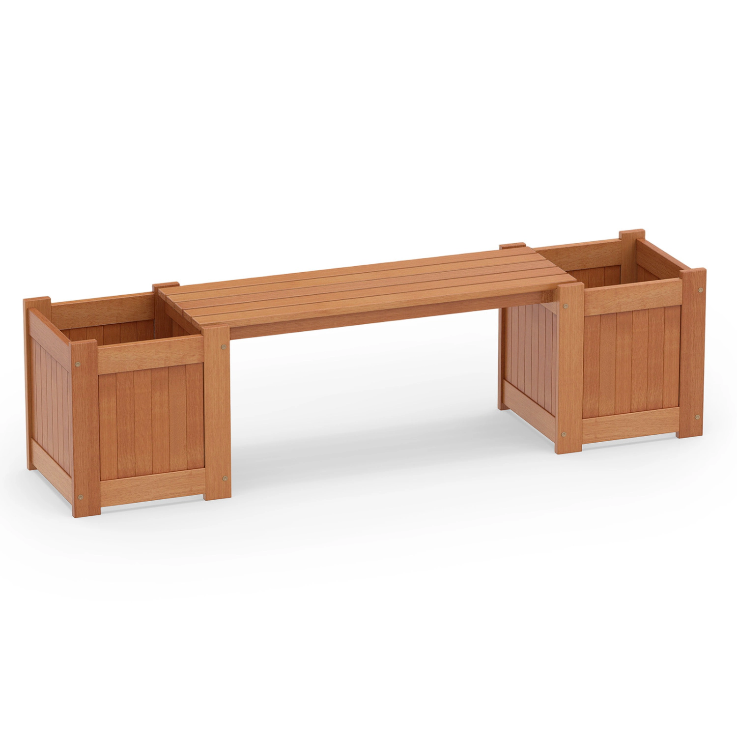 LJG Hardwood Planter Box with Bench Garden Bench with 2 Side Flower Boxes