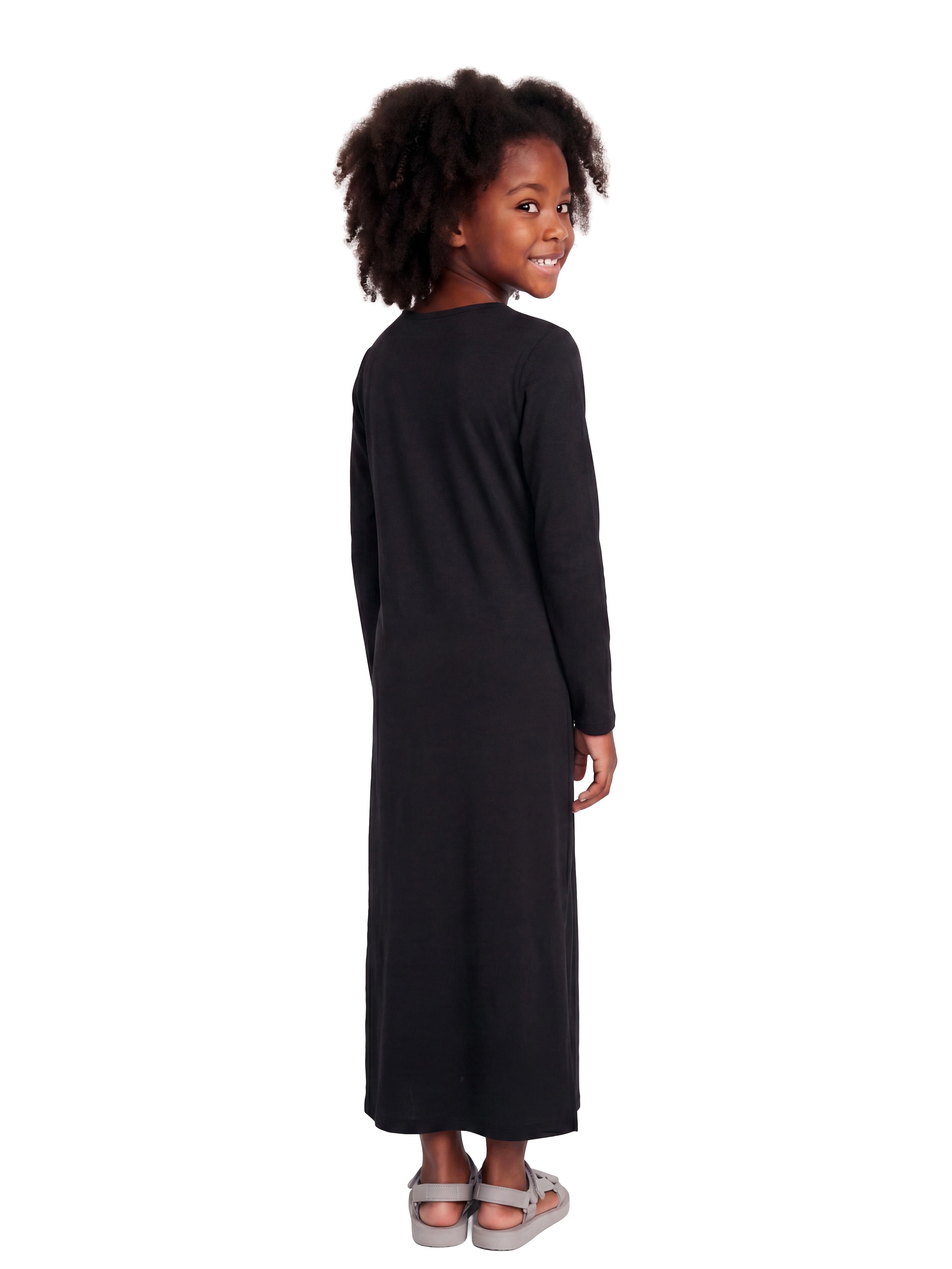 24sevenKid Essential Girls Long Sleeve Side Slit Maxi Dress Solid Color