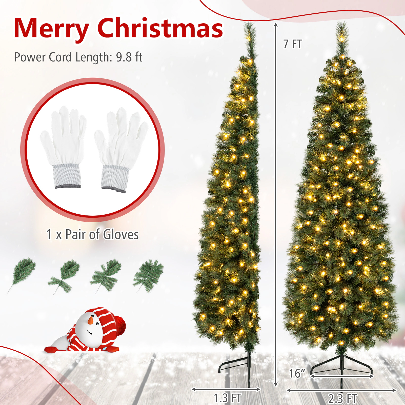Costway 7ft Pre-lit PVC Artificial Half Christmas Tree w/ 450 Branch Tips & 150 Lights