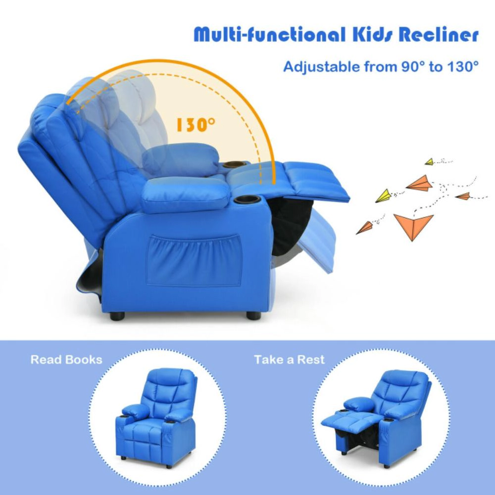 Hivvago Kids Recliner Chair With Cup Holder And Footrest For Children