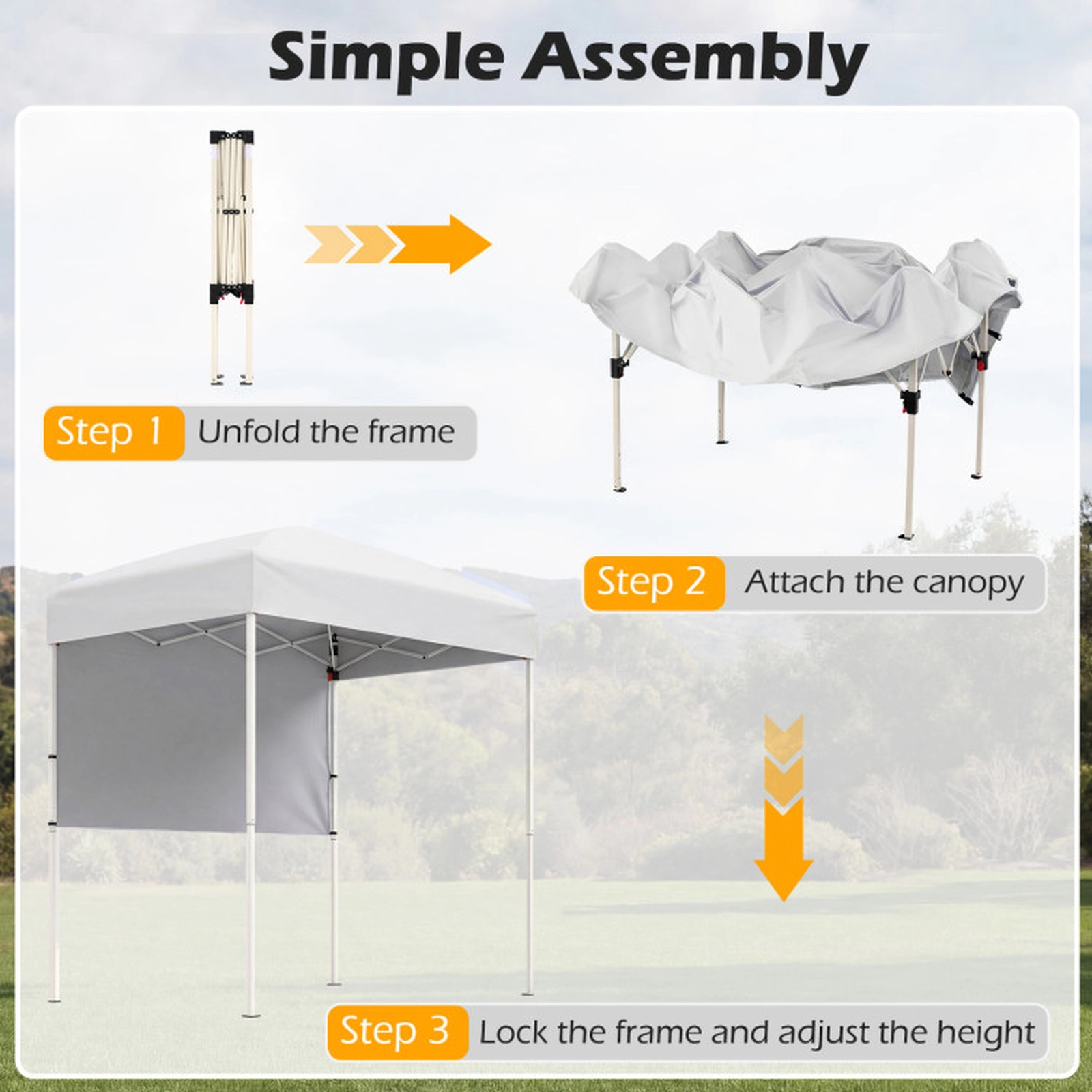 SUGIFT White Compact Folding Pop Up Canopy Tent with 1 Half Sidewall and Carry Bag 6-ft W 4-ft D 6.6-ft H
