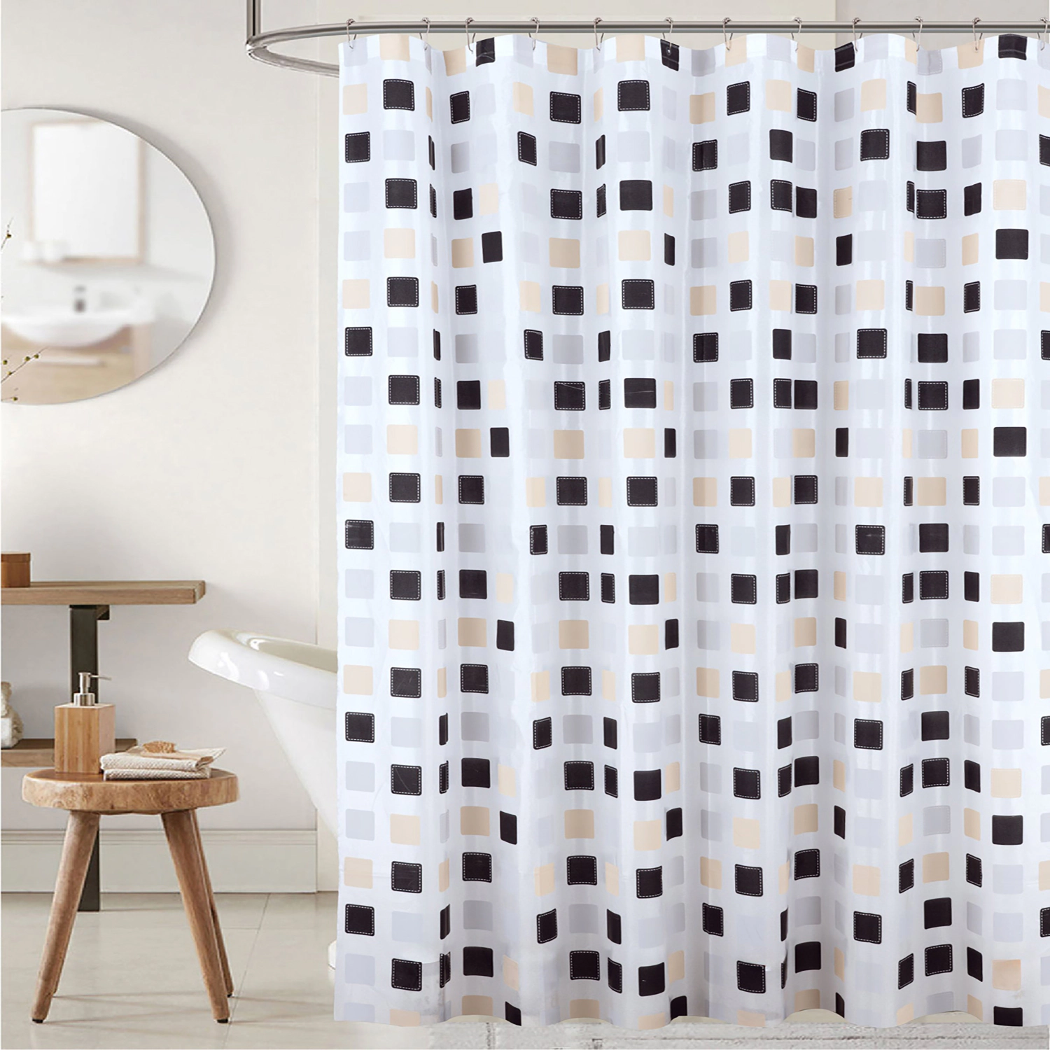 RT Designers Collection 90GSM Peva Glit Printed Tiles Shower Curtain 70" x 72" Tan
