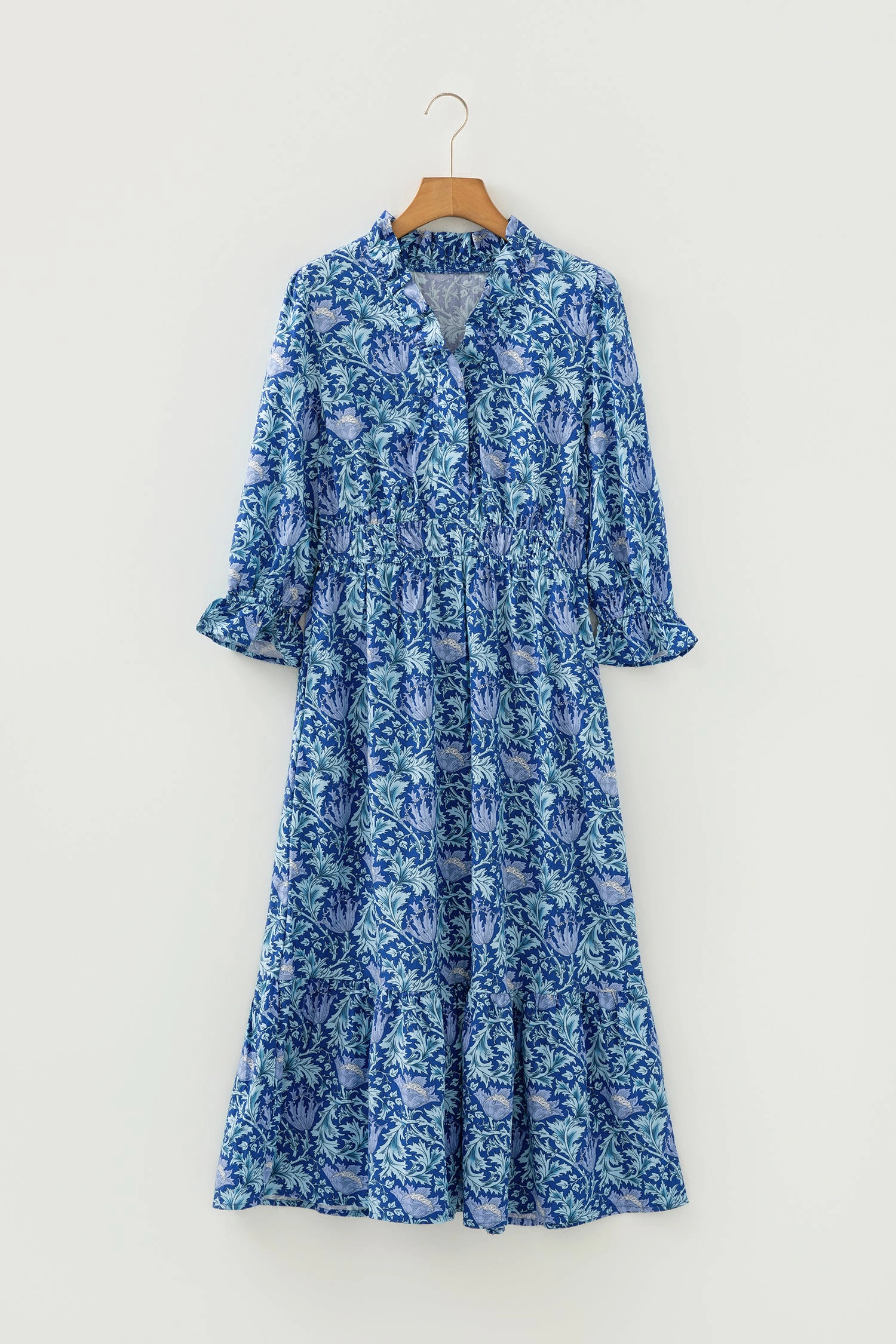 Threaded Pear Womens Athena Bracelet Sleeve Sky Blue Floral A-Line Dress