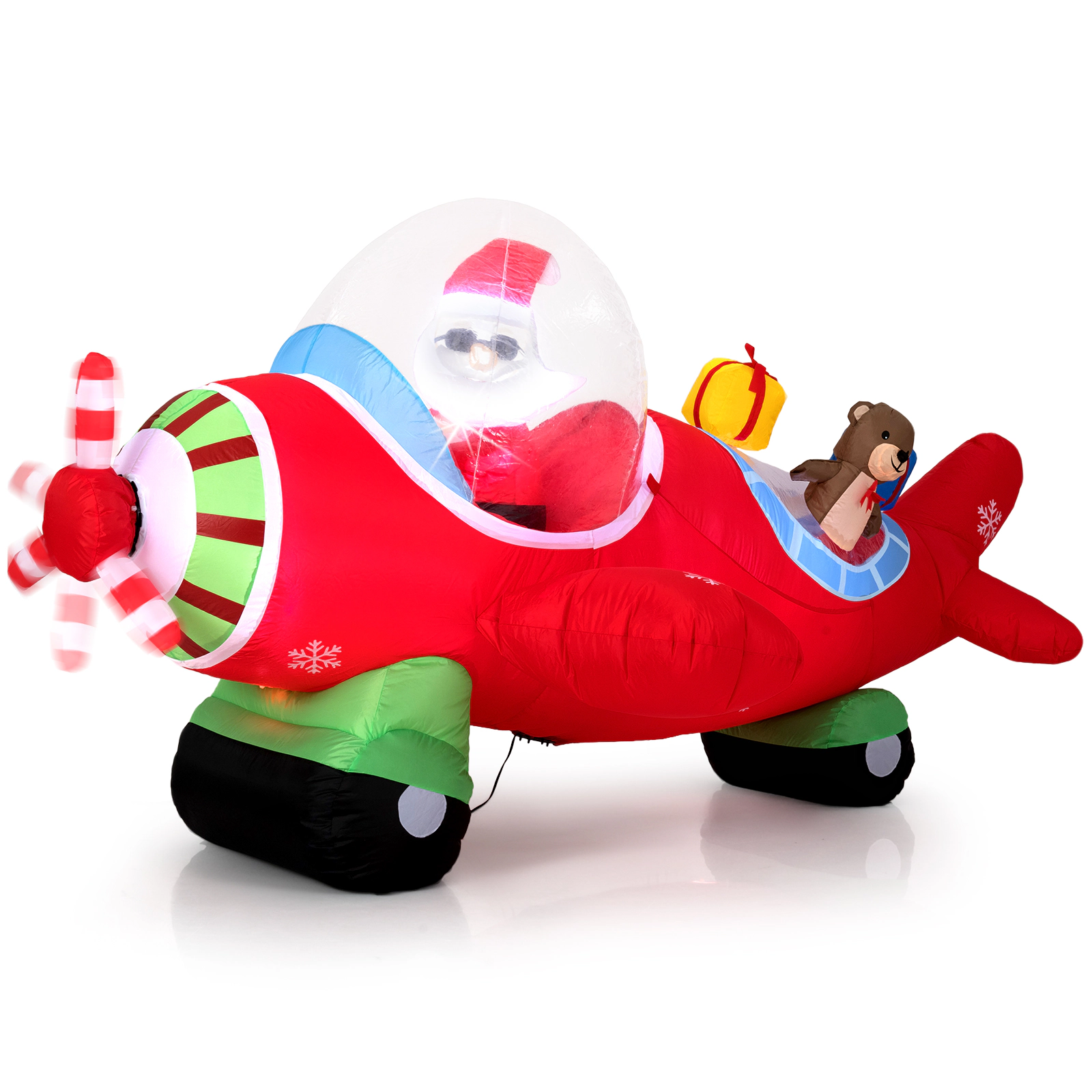 SUGIFT 7.2 Feet Christmas Inflatable Airplane with Gift Boxes and Spinning Propeller