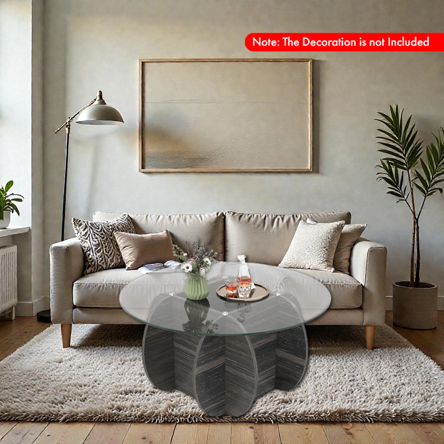 Hivvago 35" Wooden Round Coffee Table with Transparent Glass Top