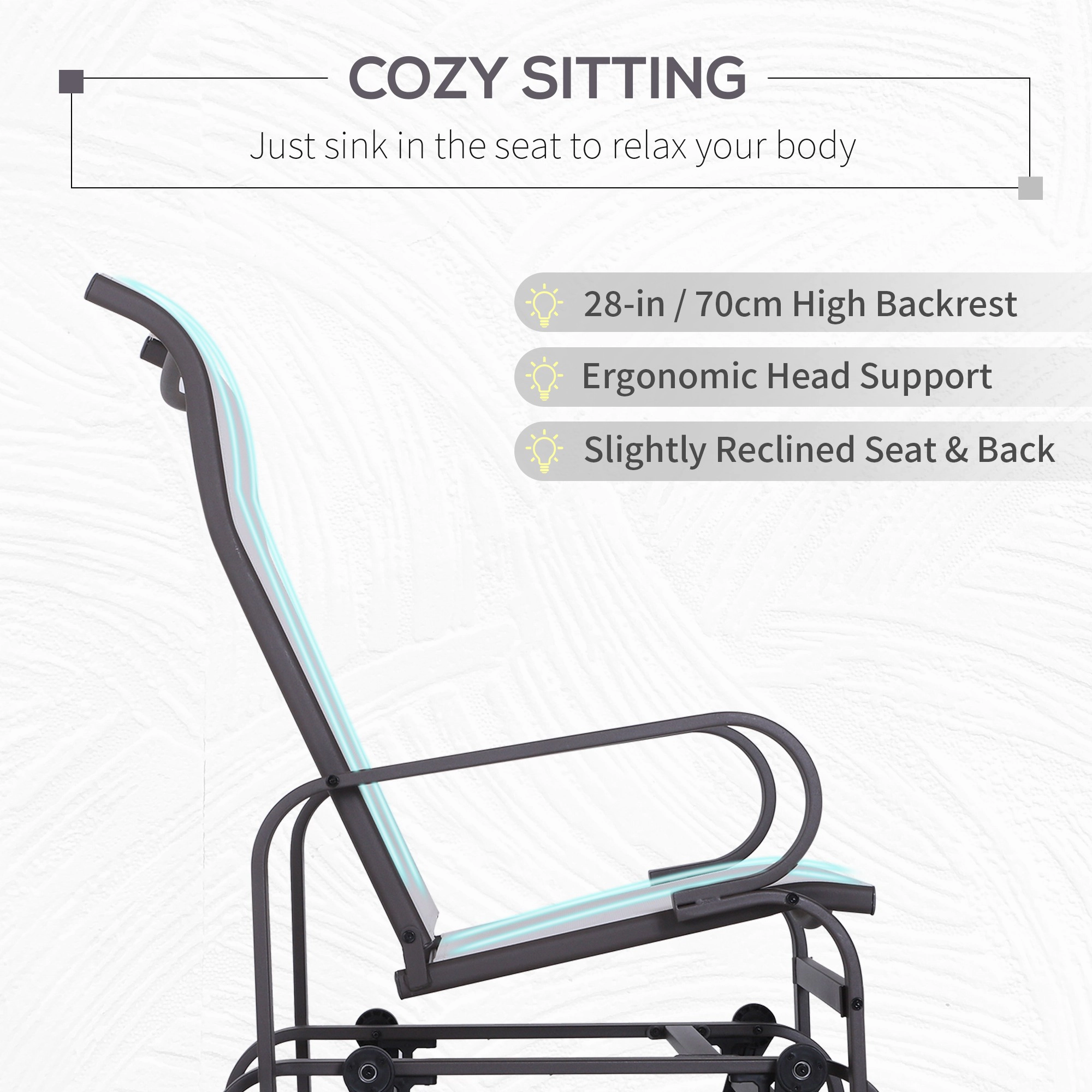 HONGGE Gliding Lounger Chair Single Rocker with Lightweight Metal & Mesh Construction