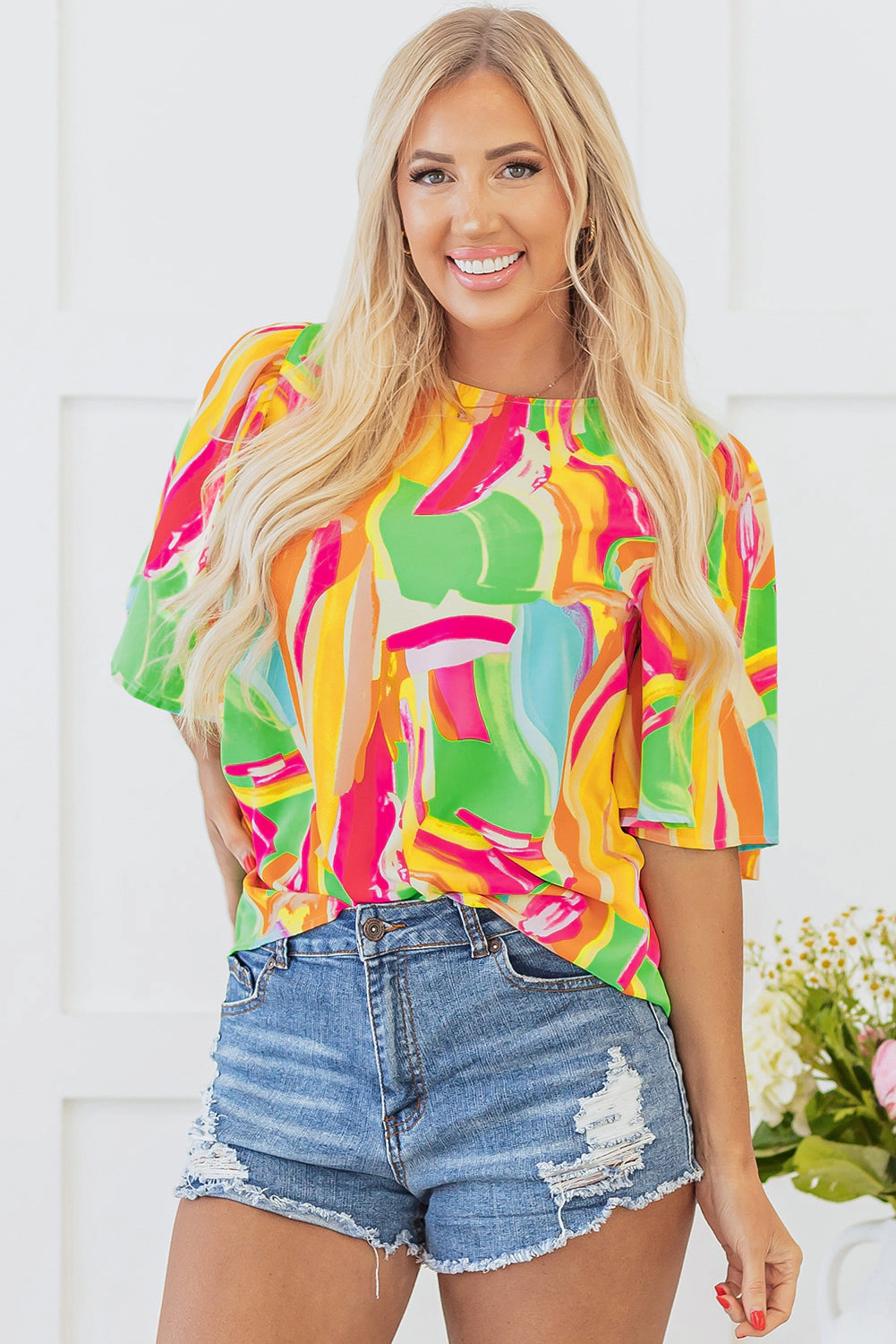 Threaded Pear Women's Angel Abstract Half Sleeve Blouse