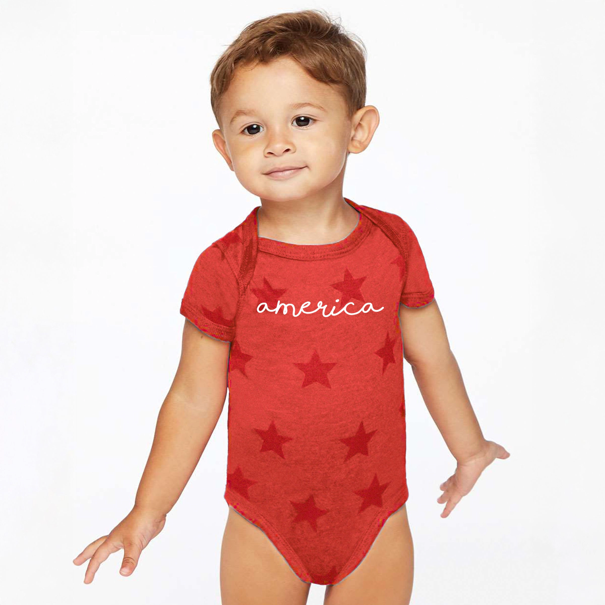 The Juniper Shop - America Cursive Baby Short Sleeve Star Bodysuit