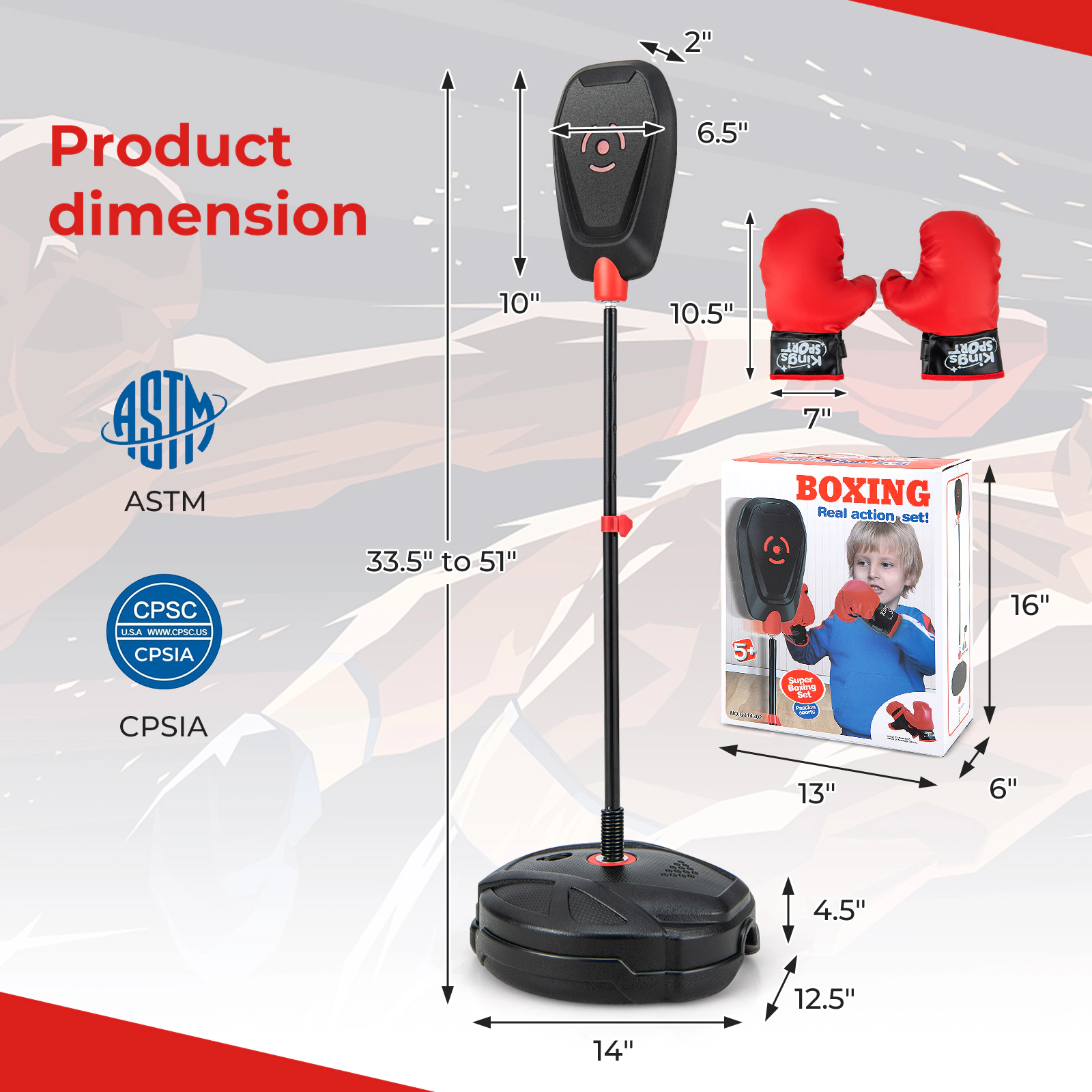 SUGIFT Height-Adjustable Inflation-Free Freestanding Kids Punching Bag Boxing Set with Gloves and Glove Hanger