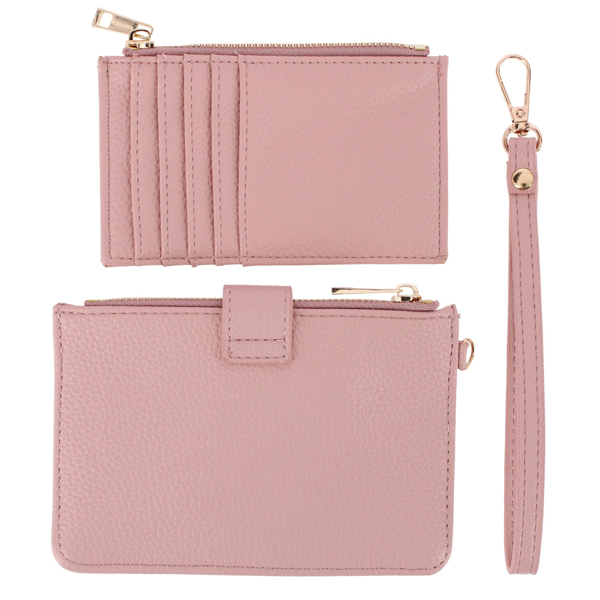 CTM® Women's Premium Faux Leather Solid Color Card Case Wristlet