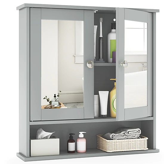 SUGIFT Twin Mirror Doors 3-Level Adjustable Shelf Bathroom Medicine Cabinet 22-in x 5-in x 23-in 44-lb Gray