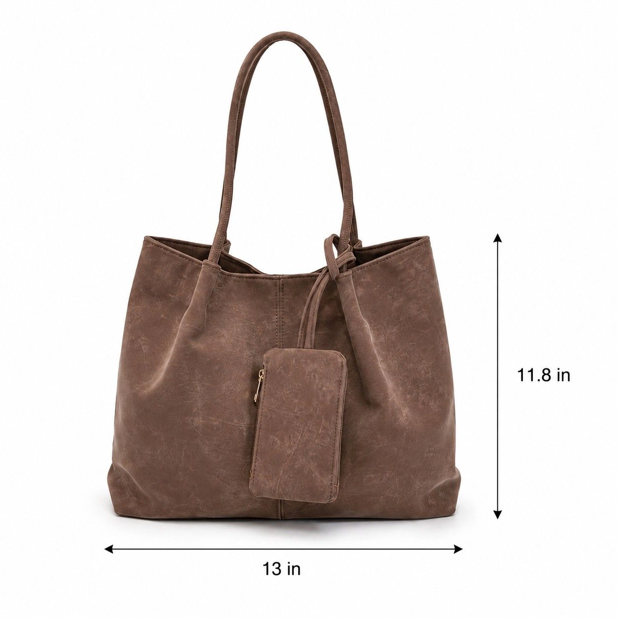 Alilang Women's Soft PU Leather Tote Bag with Removable Pouch and Shoulder Handles, Khaki