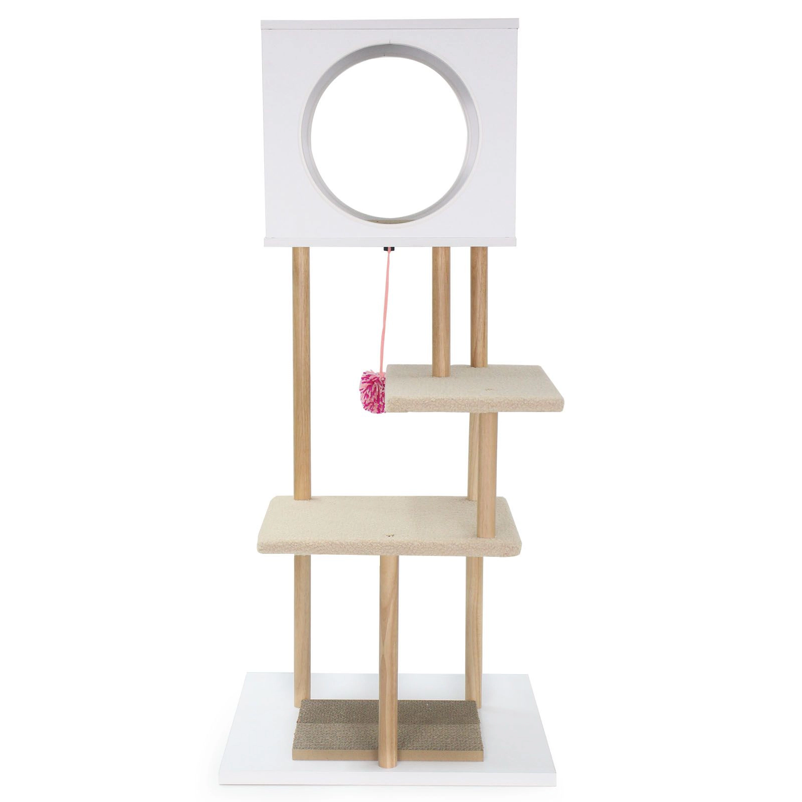 SlickBlue 40" Wooden Cat Tree with Corrugated Scratching Pads and Condo