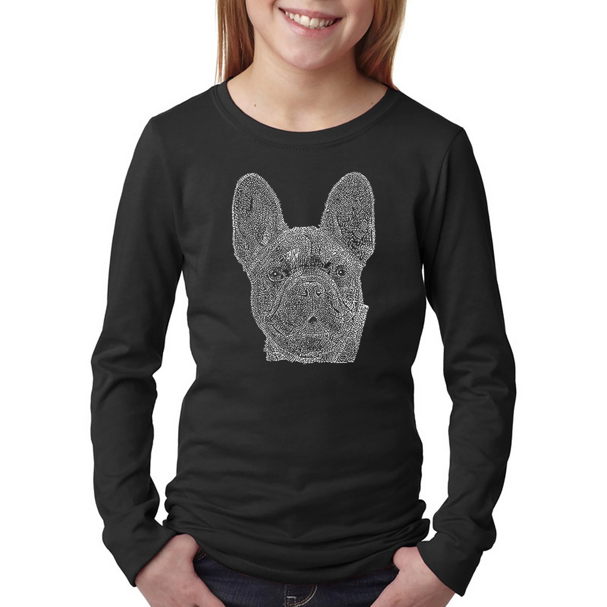 LA Pop Art Girls Long Sleeve Word T-Shirt - French Bulldog