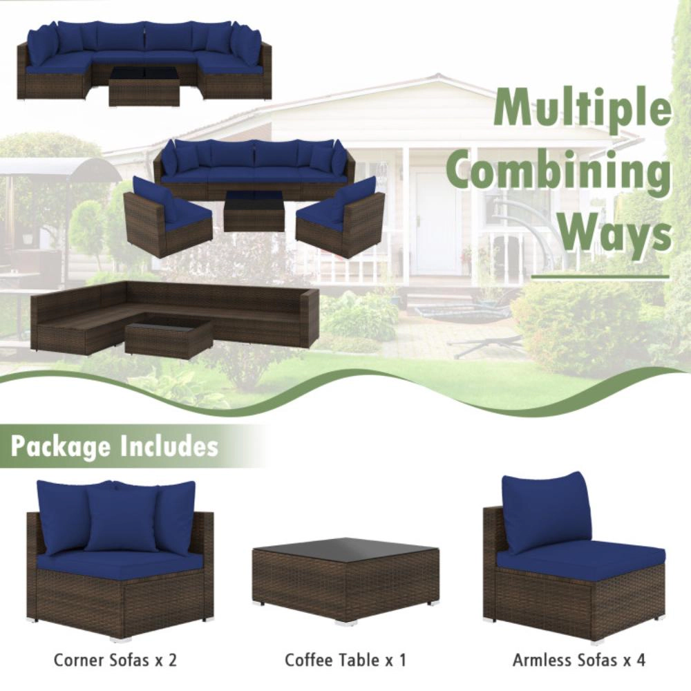 Hivvago 7 Pieces Patio Rattan Furniture Set With Sectional Sofa Cushions