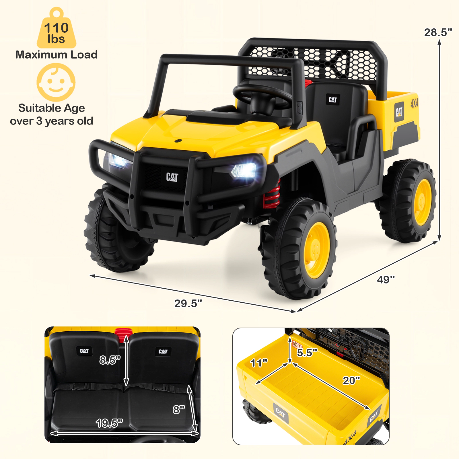 Costway 24V Ride On Dump Truck with Remote Control, Dump Bed, Shovel, Music, Soft Start