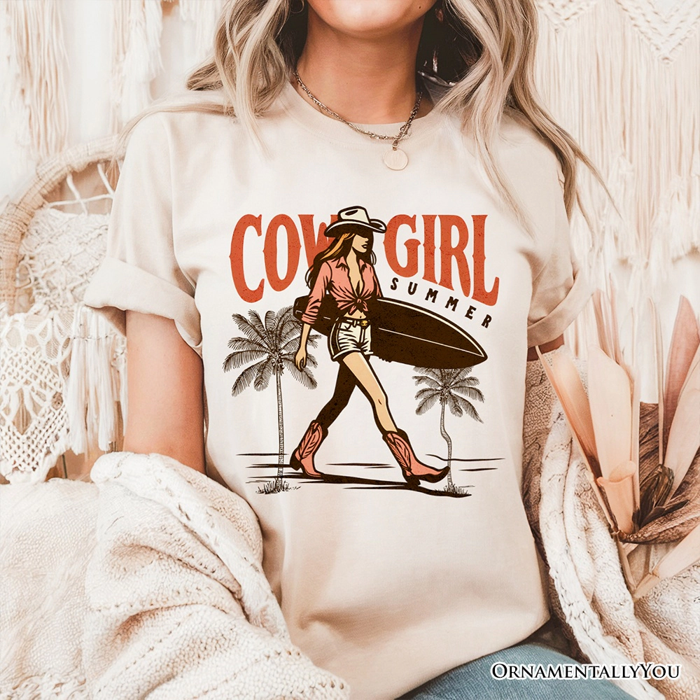 OrnamentallyYou Womens Cowgirl Summer Surf T-Shirt