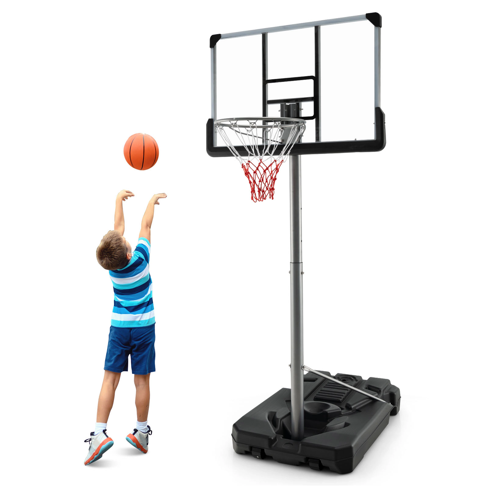 SUGIFT 5.4-ft to 6.6-ft Adjustable 44-in Shatterproof Backboard Basketball Hoop with Fillable Base and Wheels