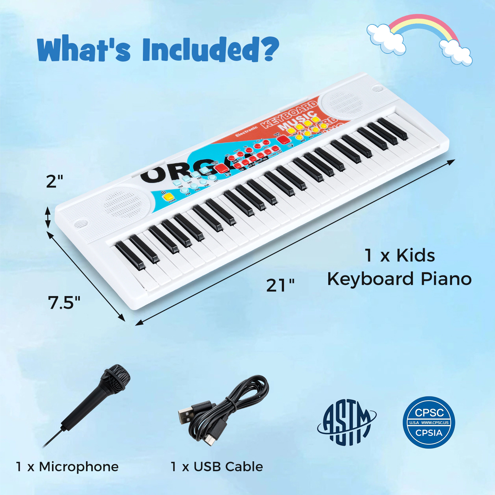 SUGIFT Kids White 49-Key Portable Electric Keyboard Piano with Microphone 21-in W 7.5-in D 2-in H Ages 3+