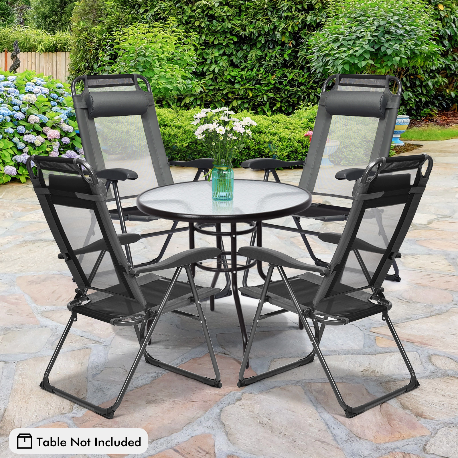 SUGIFT Set of 2 Folding Recliner Chairs Gray with 7 Level Adjustable Backrest and Mesh Panel