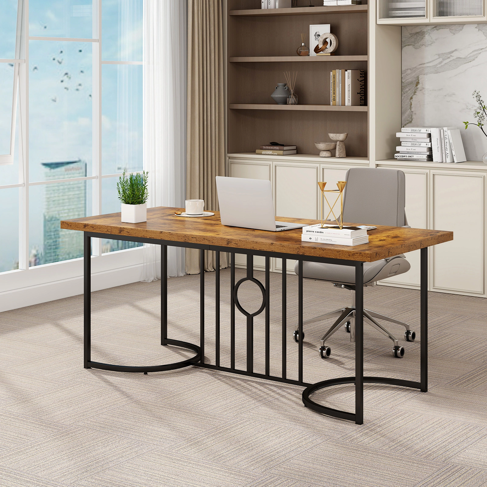 LJG 71 Inch Large Dining Table for 6-8 People Rectangular Wood Kitchen Table