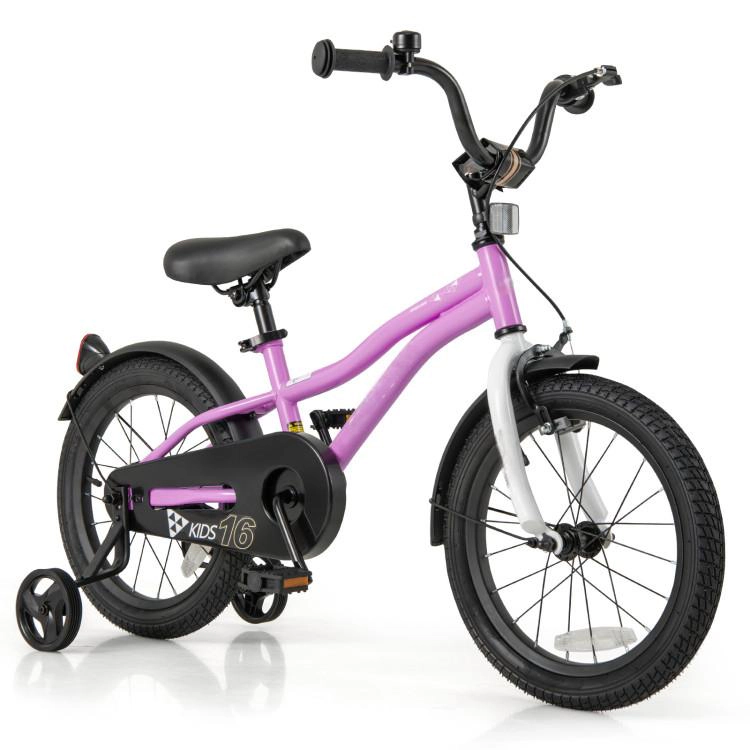 SUGIFT Purple 2 Brakes Detachable Training Wheels and Bell Kids 16 Inch Training Bicycle