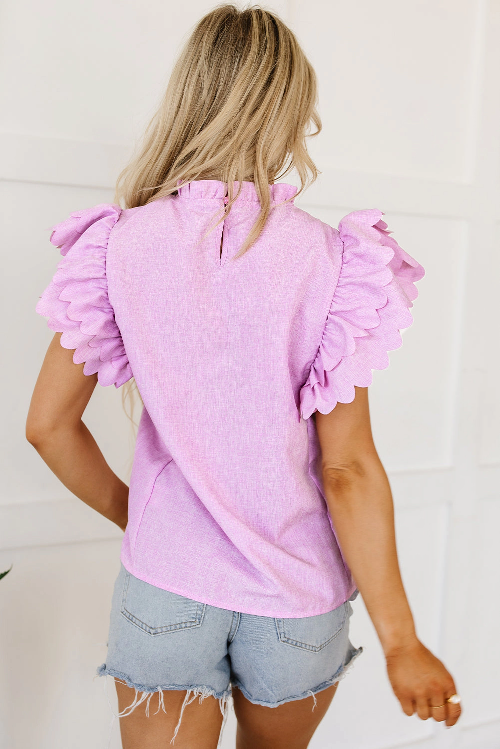 Threaded Pear Women's Kori Scalloped Ruffle Sleeve Top