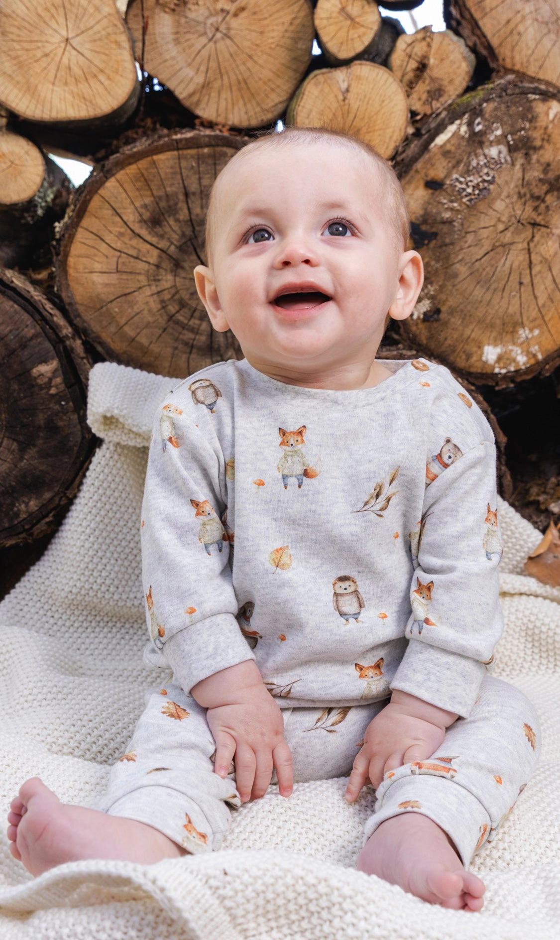 Deux par Boys Organic Cotton Pants and Top Set with Woodland Animal Print