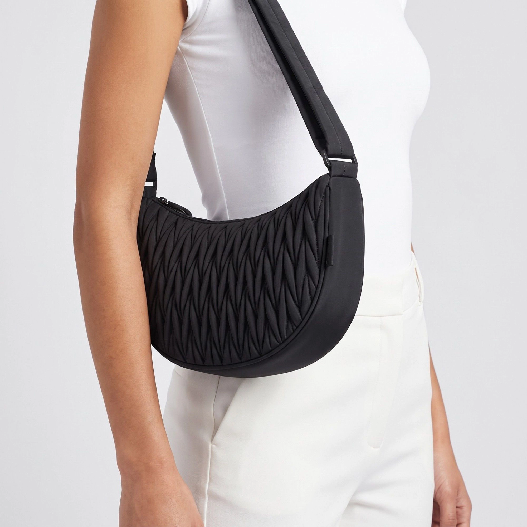 Alilang Women's Ruched Crescent Shoulder Bag with Knotted Wide Adjustable Strap 11.8x3.5x6.3in