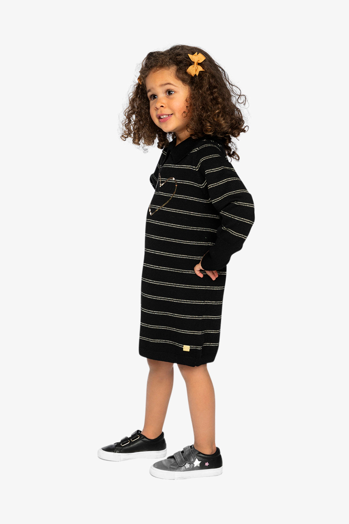 Deux par Girls Knitted Striped Dress with Sequin Heart