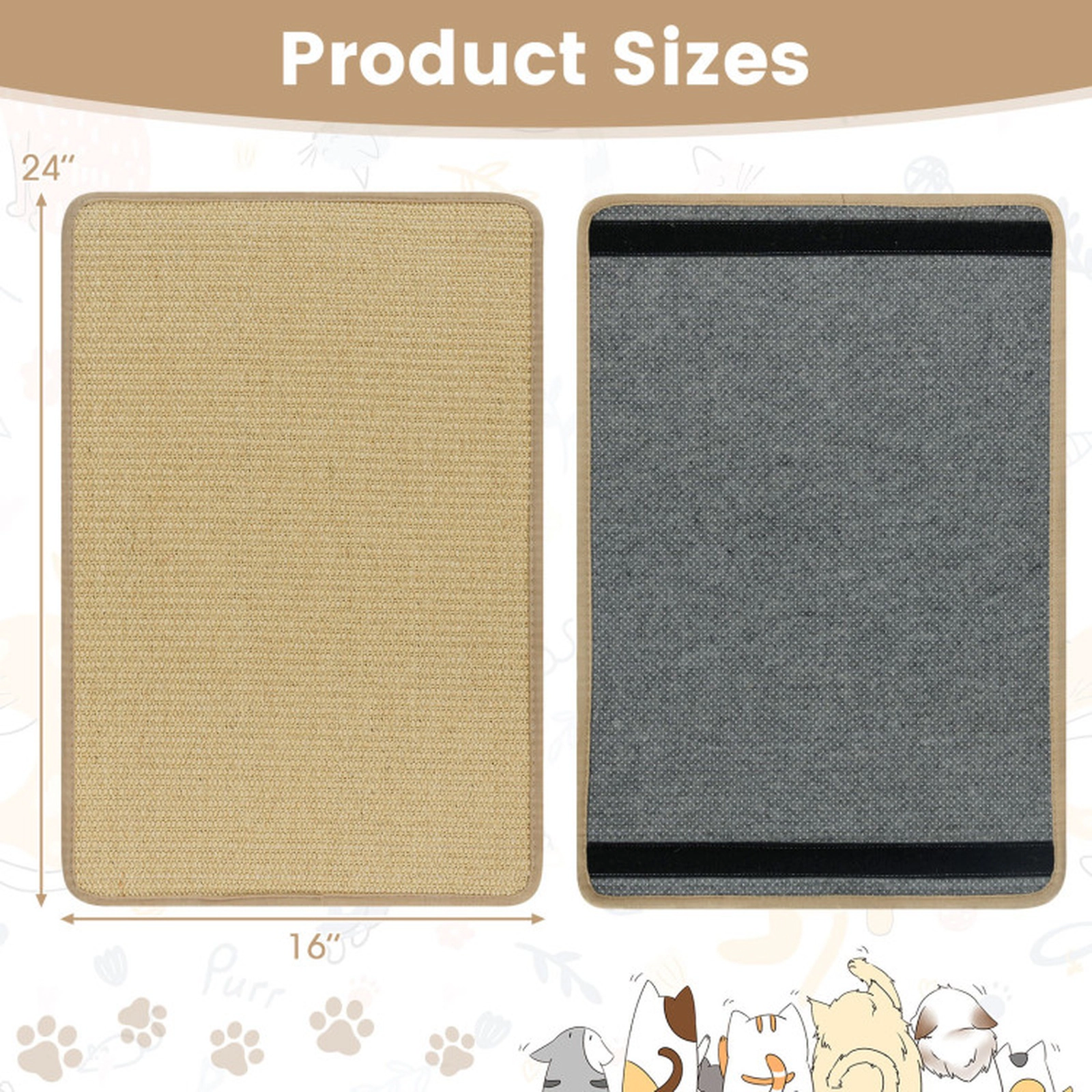 SUGIFT Cat Scratcher Mats Set for Cat Trees with Anti-Slip Bottom Self-Adhesive Tapes Natural