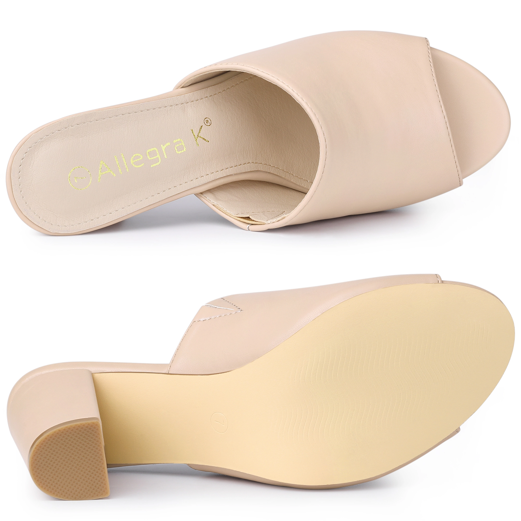 BLISSFUL STEP Women's Faux Leather Slip on Block Heel Slide Sandals
