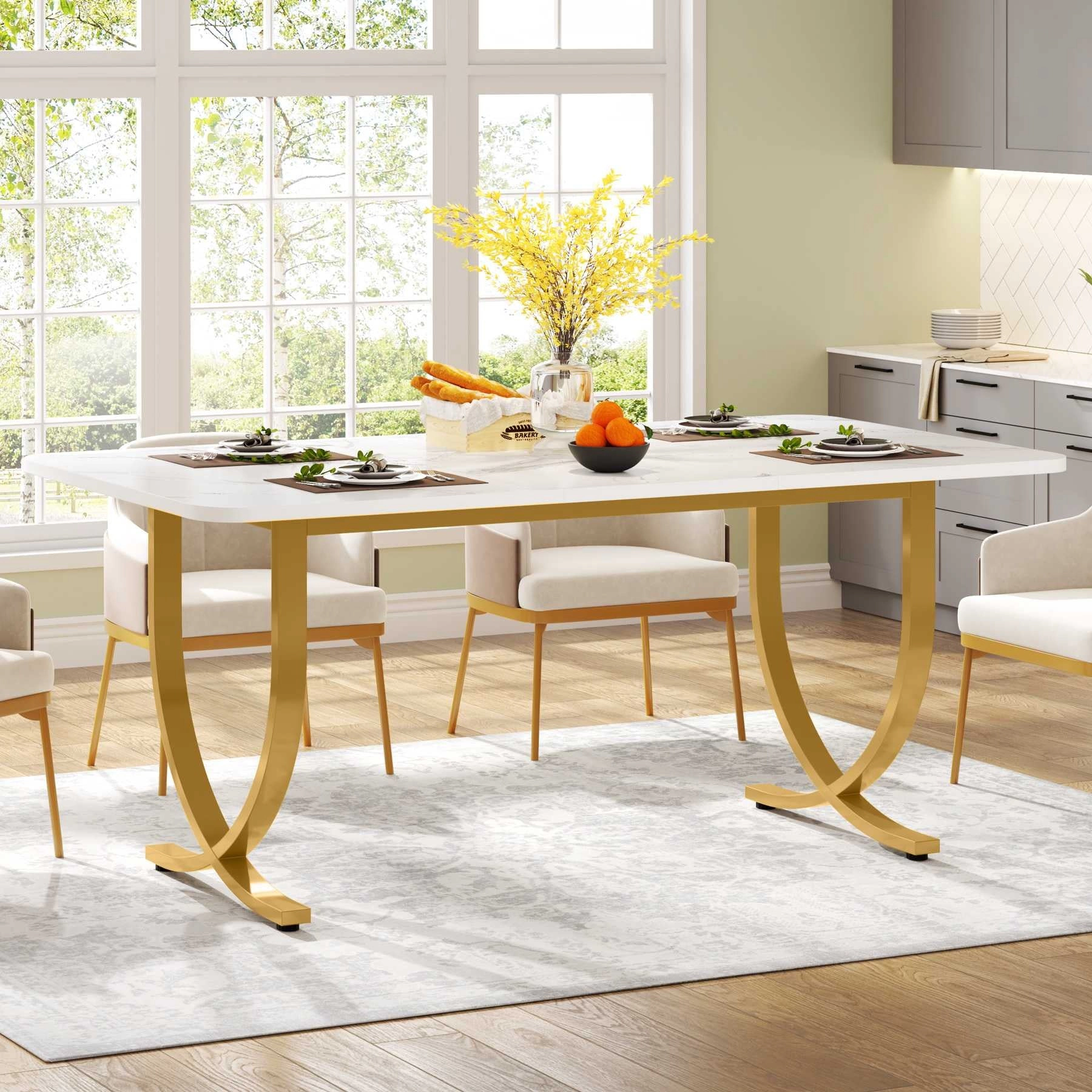 Tribesigns 63" Dining Table, Modern Kitchen Table with Faux Marble Table Top
