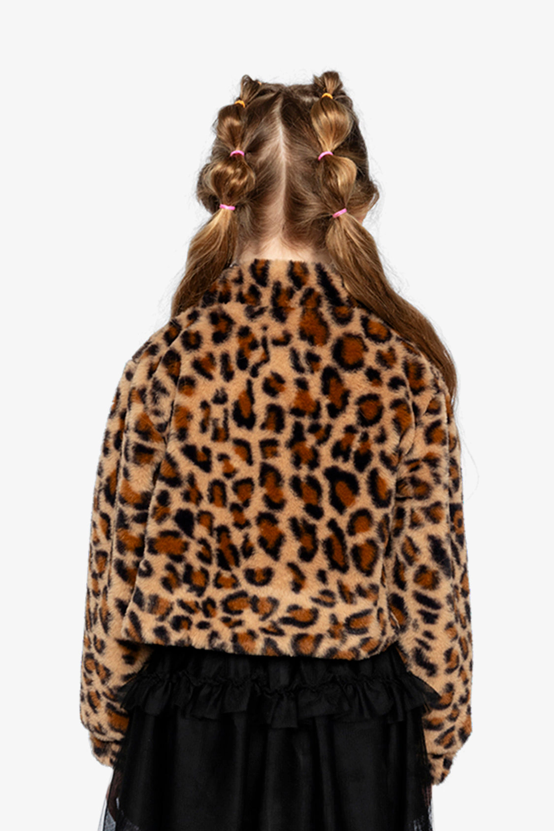 Deux par Girls Button Front Leopard Print Faux Fur Jacket with Side Pockets