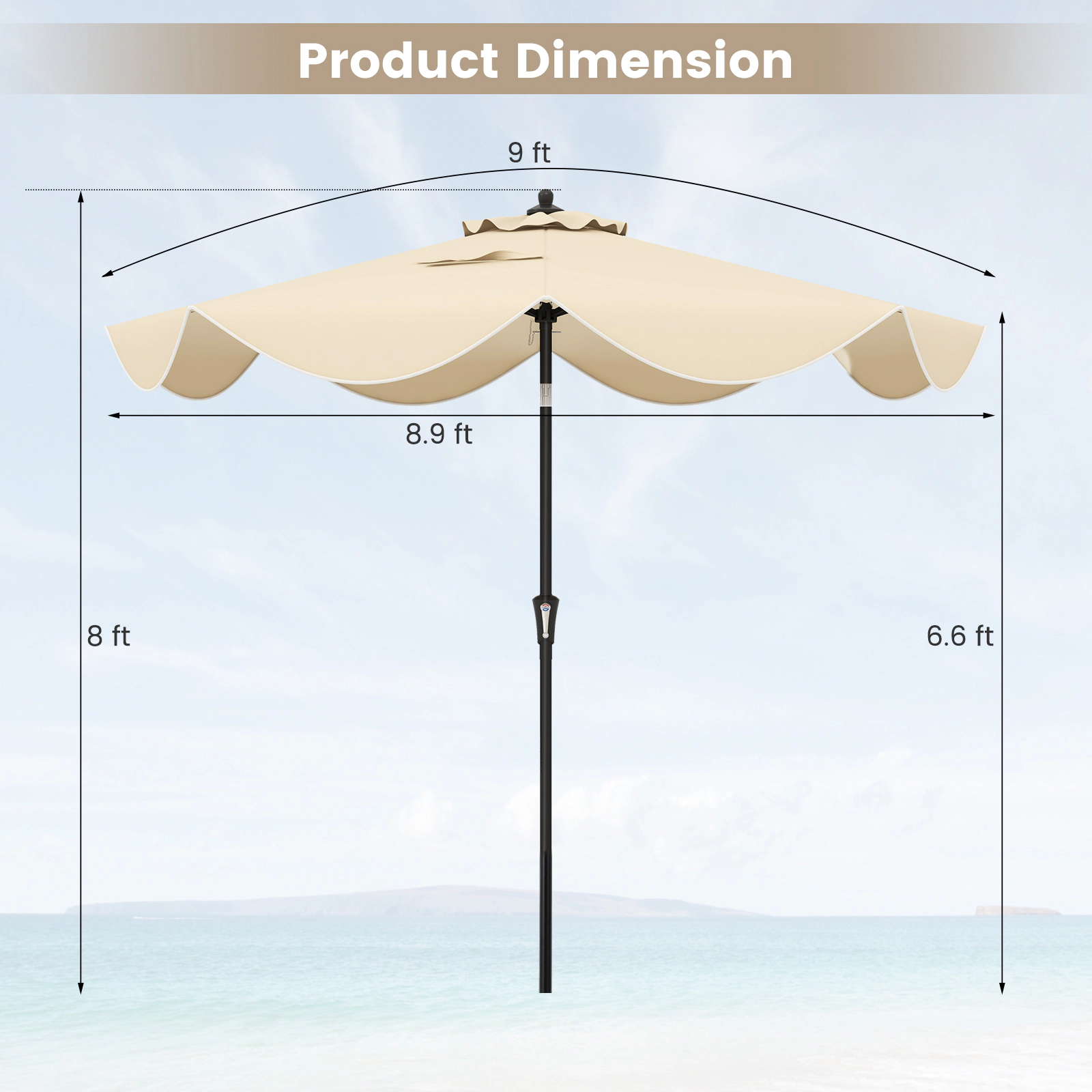 SUGIFT Crank Handle Patio Umbrella with Push Button Tilt 9-ft Canopy Beige