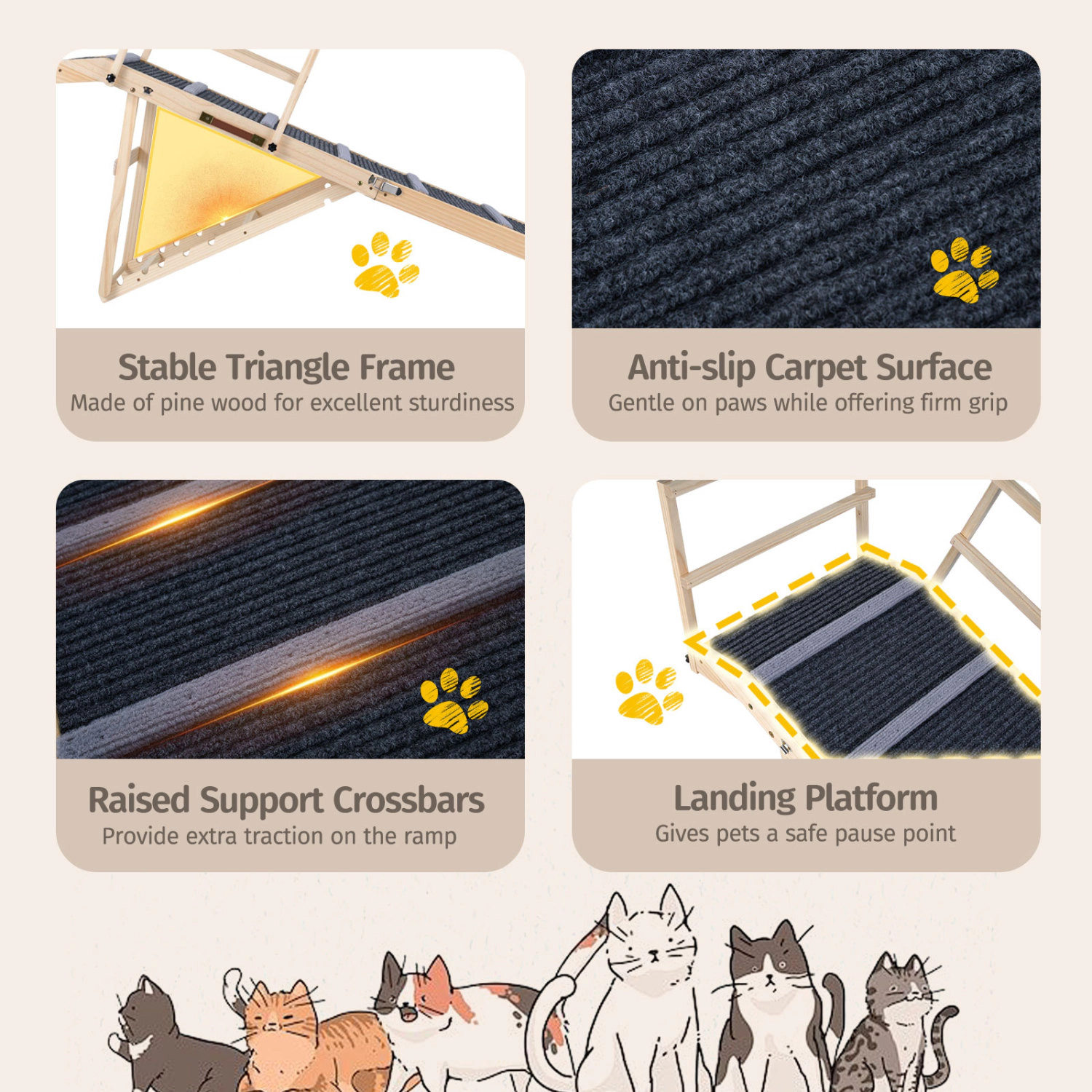 SUGIFT 6-Level Height Adjustable Foldable Pet Ramp for High Bed or Couch 145-lb Capacity 62.5-in Long Dark Gray