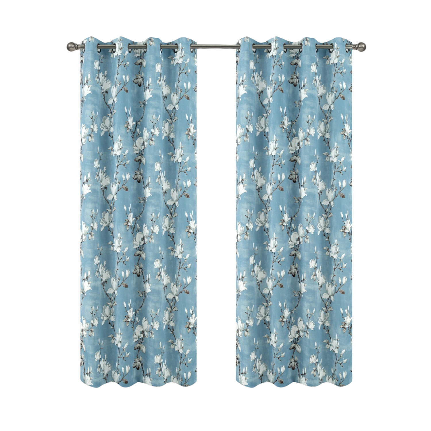 Olivia Gray 100% Polyester 200 GSM Blossom Printed Blackout Grommet Curtain Panel 54" x 90" Blue